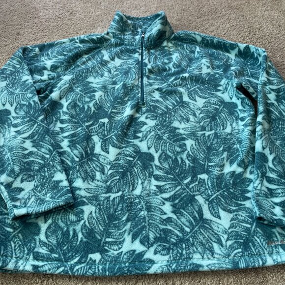 Eddie Bauer Jacket Womens XL Teal Blue Monstera Tropical 1/4 Zip Hiking Layer - Picture 2 of 9